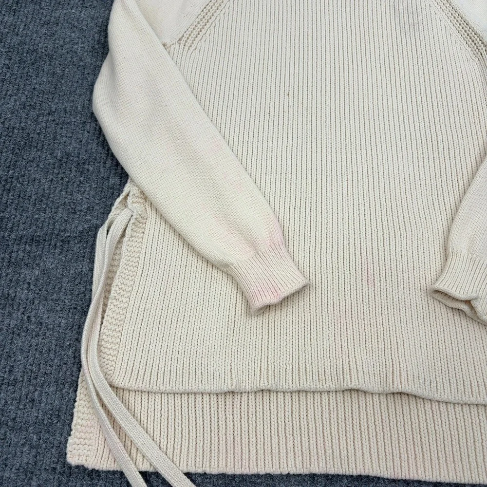 J Crew Sweater‎ Womens M Cream Side Tie Ribbed Knit Cotton Blend Tunic Preppy